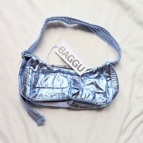 Baggu Blue Metallic Cargo Shoulder Bag Purse - Picture 2 of 8
